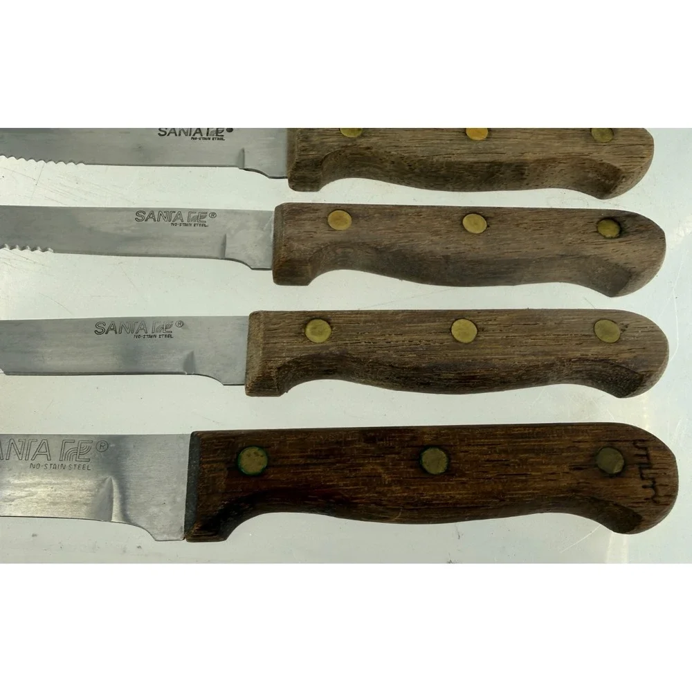 Santa Fe 7 Pc Steak Knife Set Serrated Stainless Steel Wood Handles Japan Vintag